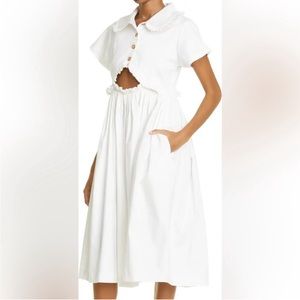 KIKA VARGAS Mabel White Cutout Stretch Cotton Midi Dress